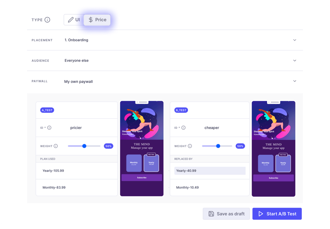 price testing purchasely
